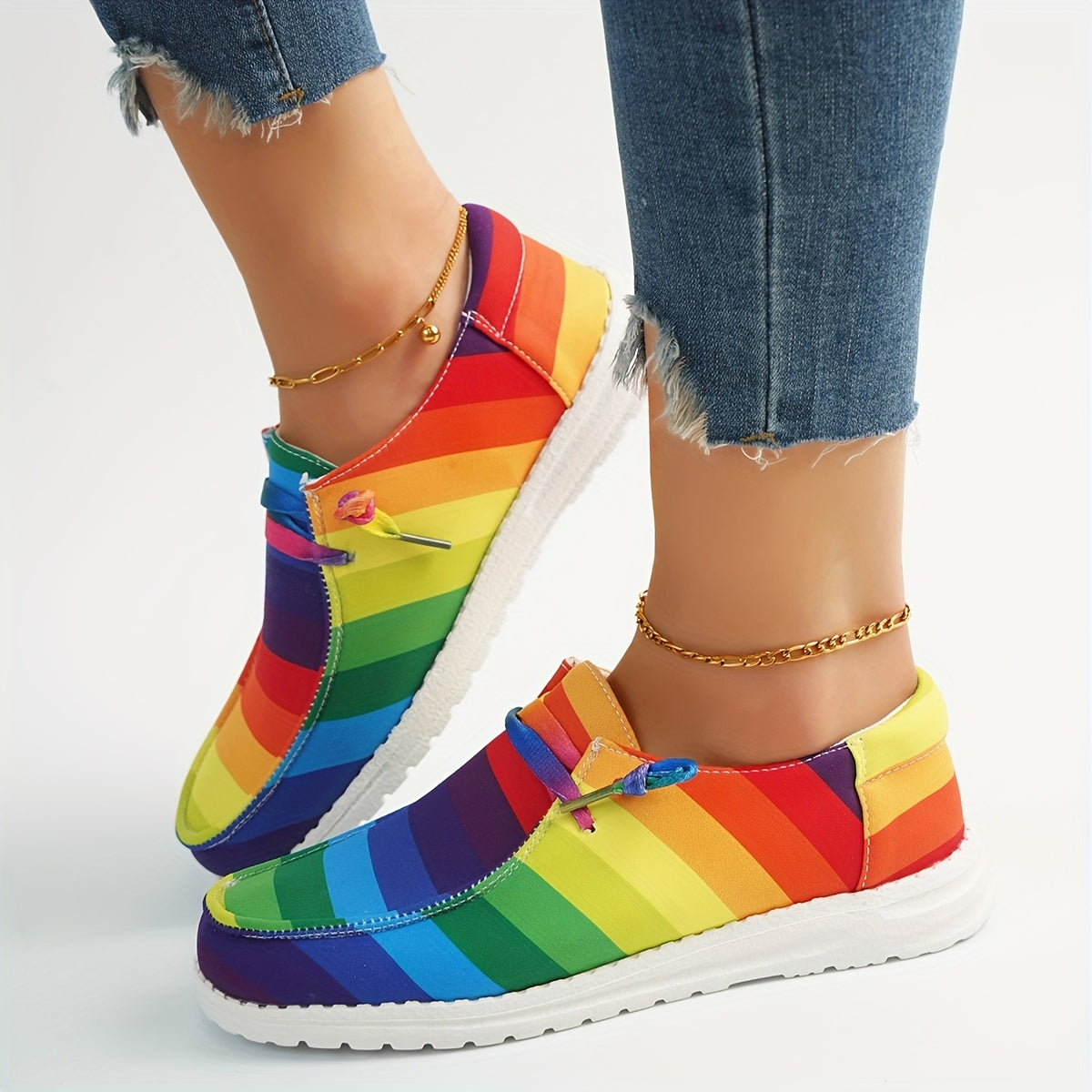 Women's Colorful Striped Canvas Shoes Lightweight Low Top Shoes