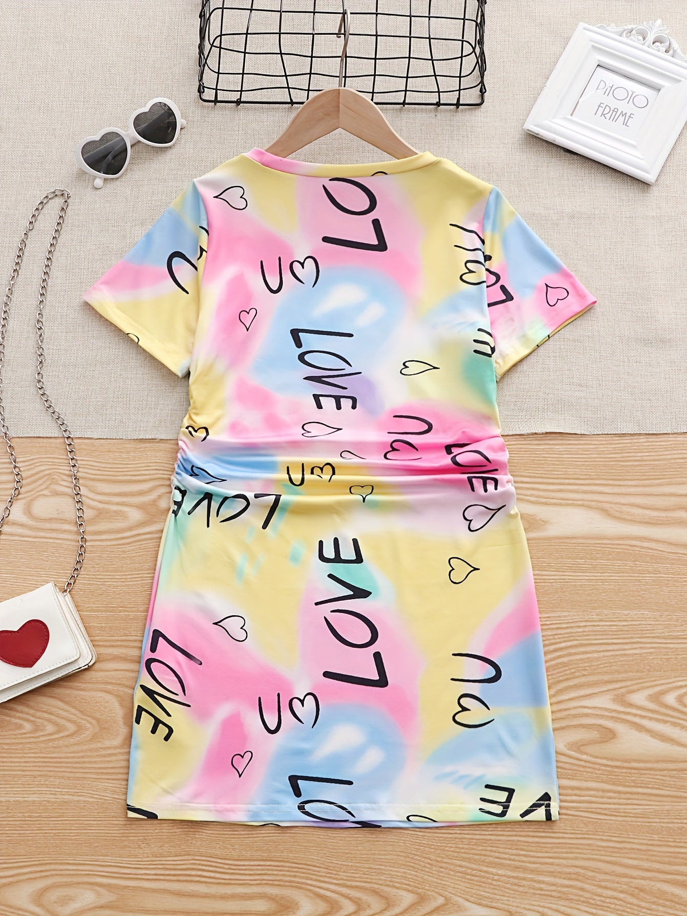 Girls Tie Dye Heart Pattern Dress for Hip Hop Dance