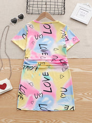 Girls Tie Dye Heart Pattern Dress for Hip Hop Dance