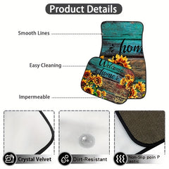 4pcs Sunflower Pattern Car Seat Cover Set, Front & Rear Seat Covers