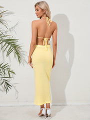 Sexy Two-piece Set Crop Tie Halter Top & Hip Pencil Skirt