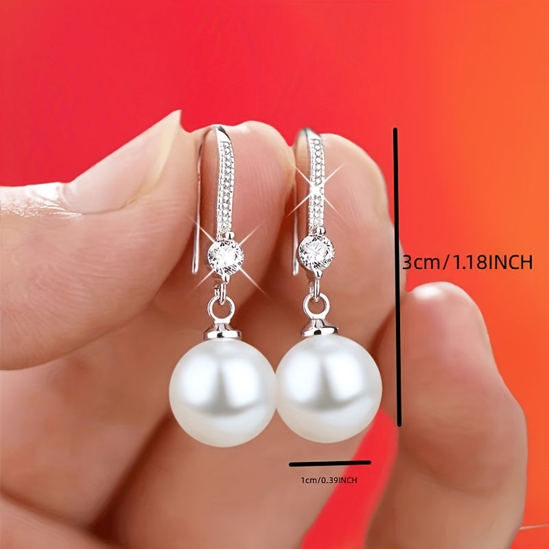 Faux Pearl Drop Earrings 925 Silver Plated Daily Jewelry