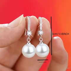 Faux Pearl Drop Earrings 925 Silver Plated Daily Jewelry