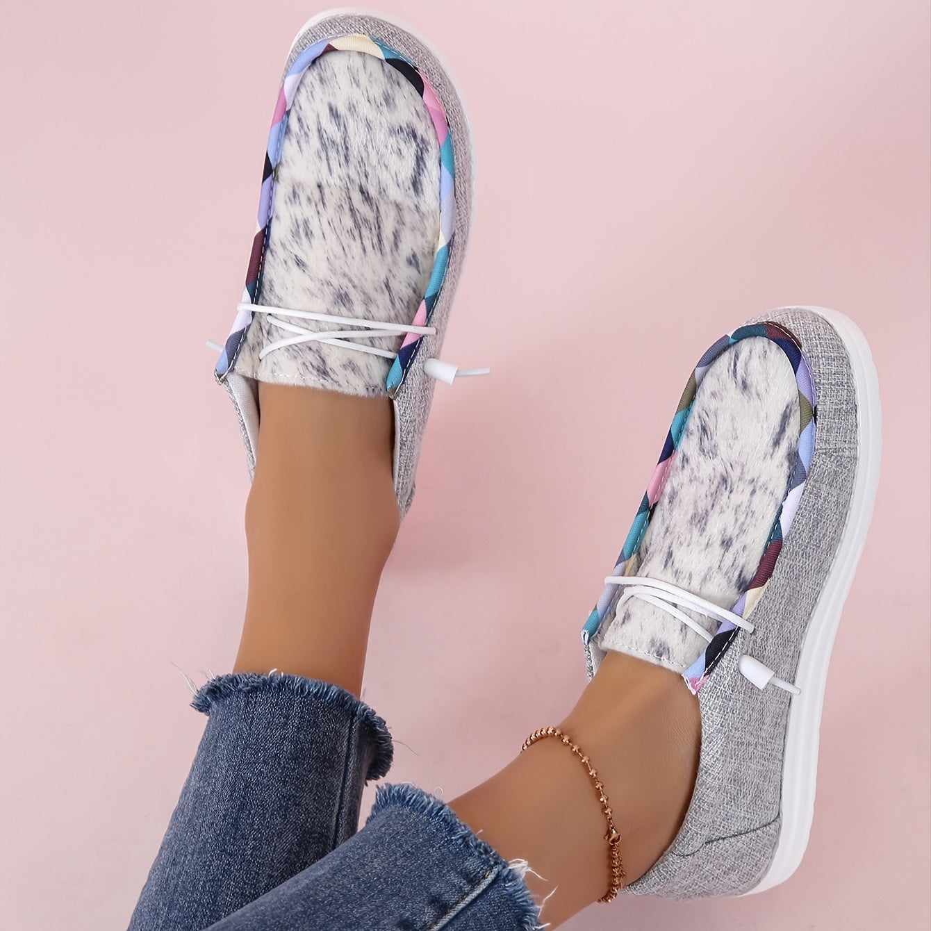 Women's Lace Up Canvas Shoes Casual Slip On Flat Shoes Lightweight