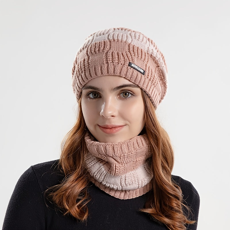 2pcs Knitted Hat Scarf Set Winter Warm Earmuffs Men Women
