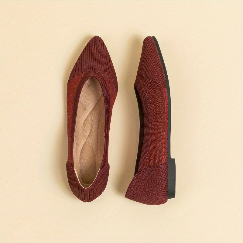 Women's Knit Ballet Flats Pointed Toe Slip On Shoes Breathable Daily Wear