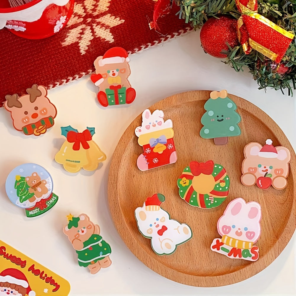 11pcs Christmas Rabbit Bear Brooch For Girls