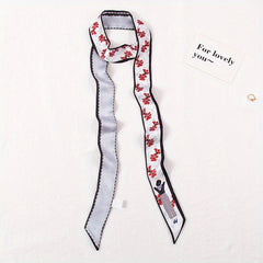 Long Ribbon Scarf Silk Floral Print Skinny Scarf Ribbon Necktie