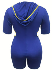 Sports Romper Women's Plus Contrast Trim Short Sleeve
