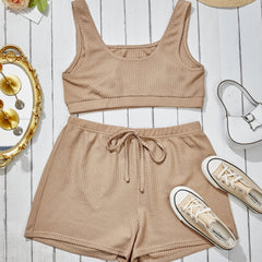 Waffle Sight Crop Tank Top & Drawstring Shorts Set