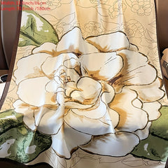 Camellia Print Satin Large Scarf Silk Shawl Casual Windproof Head Wrap