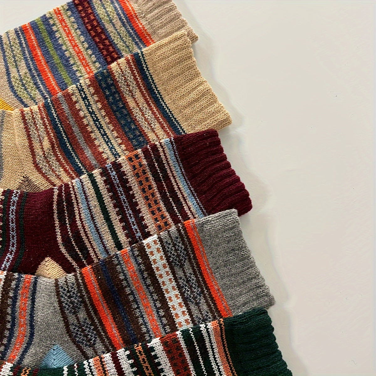10 Pairs Striped Warm Crew Socks for Autumn Winter