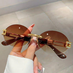 Oval Rimless Sunglasses Gradient UV400 Sun Shades