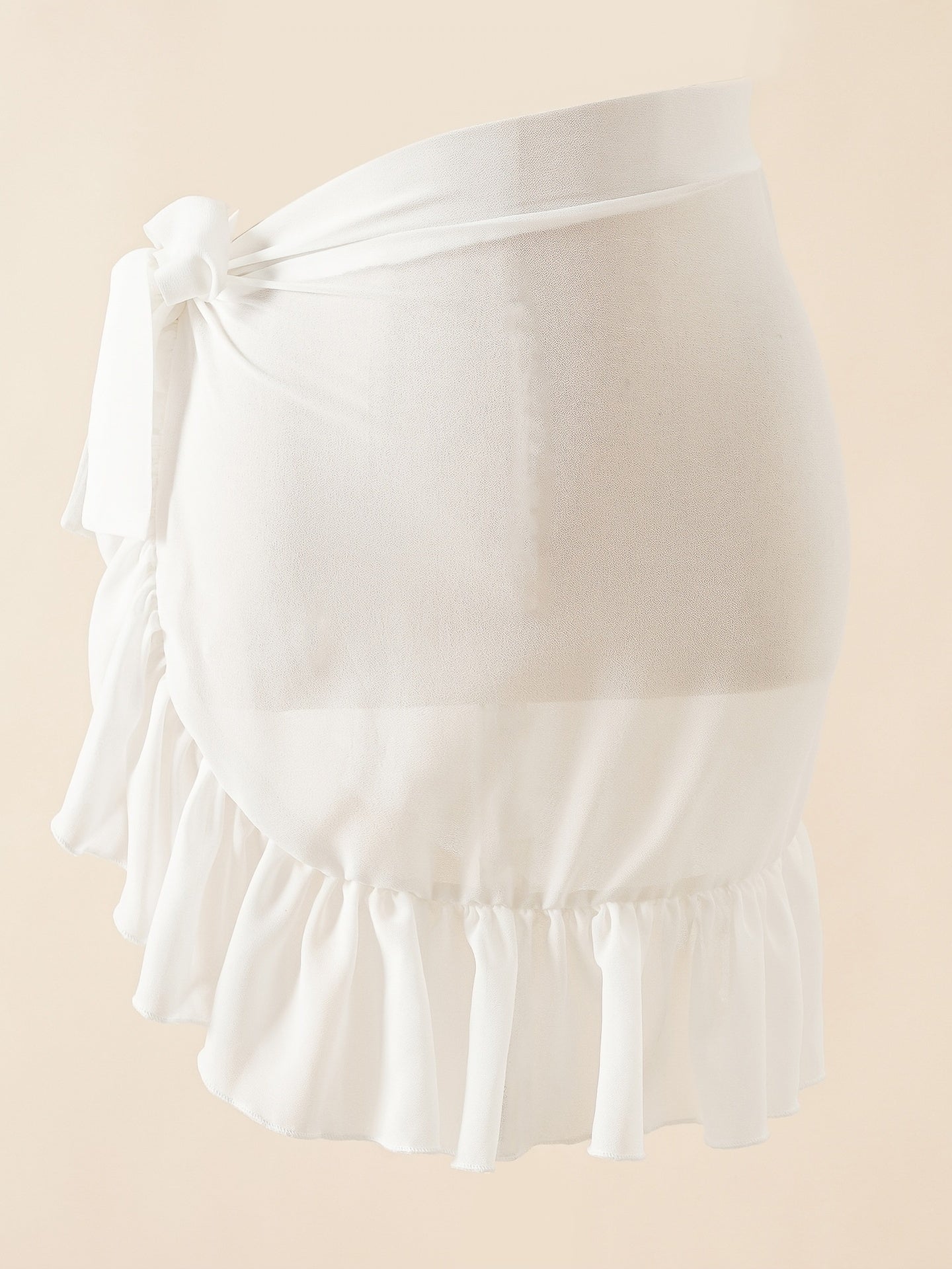 Random Print Ruffle Cover Up Skirt Semi Sheer Wrap