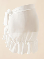 Random Print Ruffle Cover Up Skirt Semi Sheer Wrap