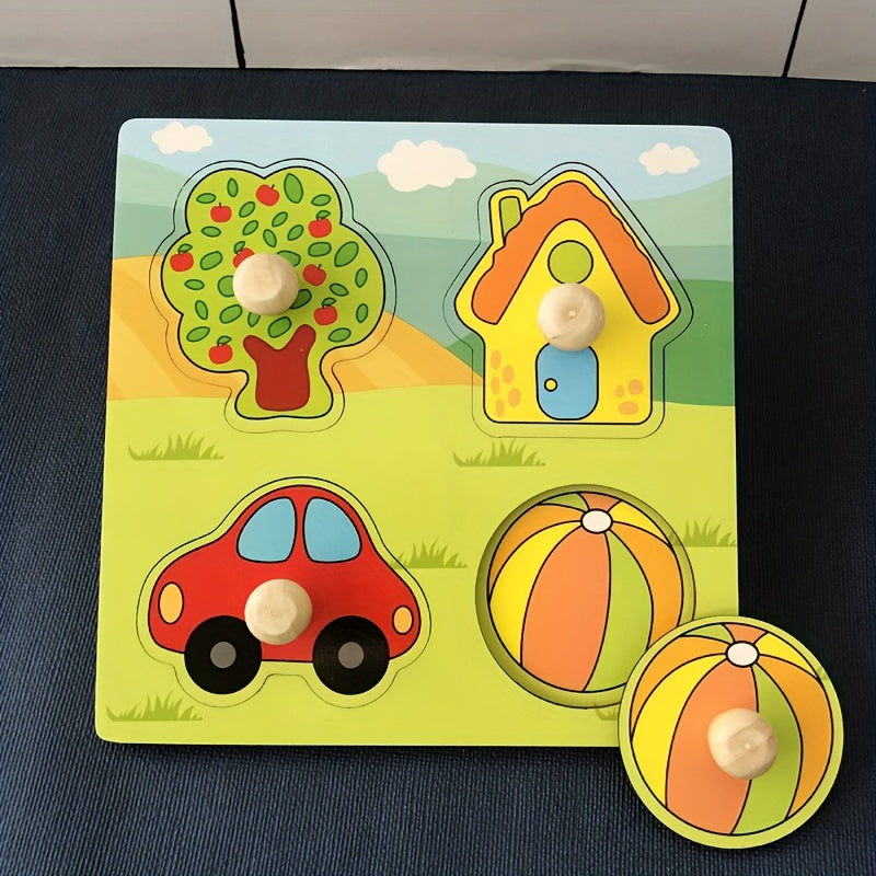 Kids Hand Scratching Board 3D Puzzle Wooden Toys Montessori Fruit Cognitive Puzz