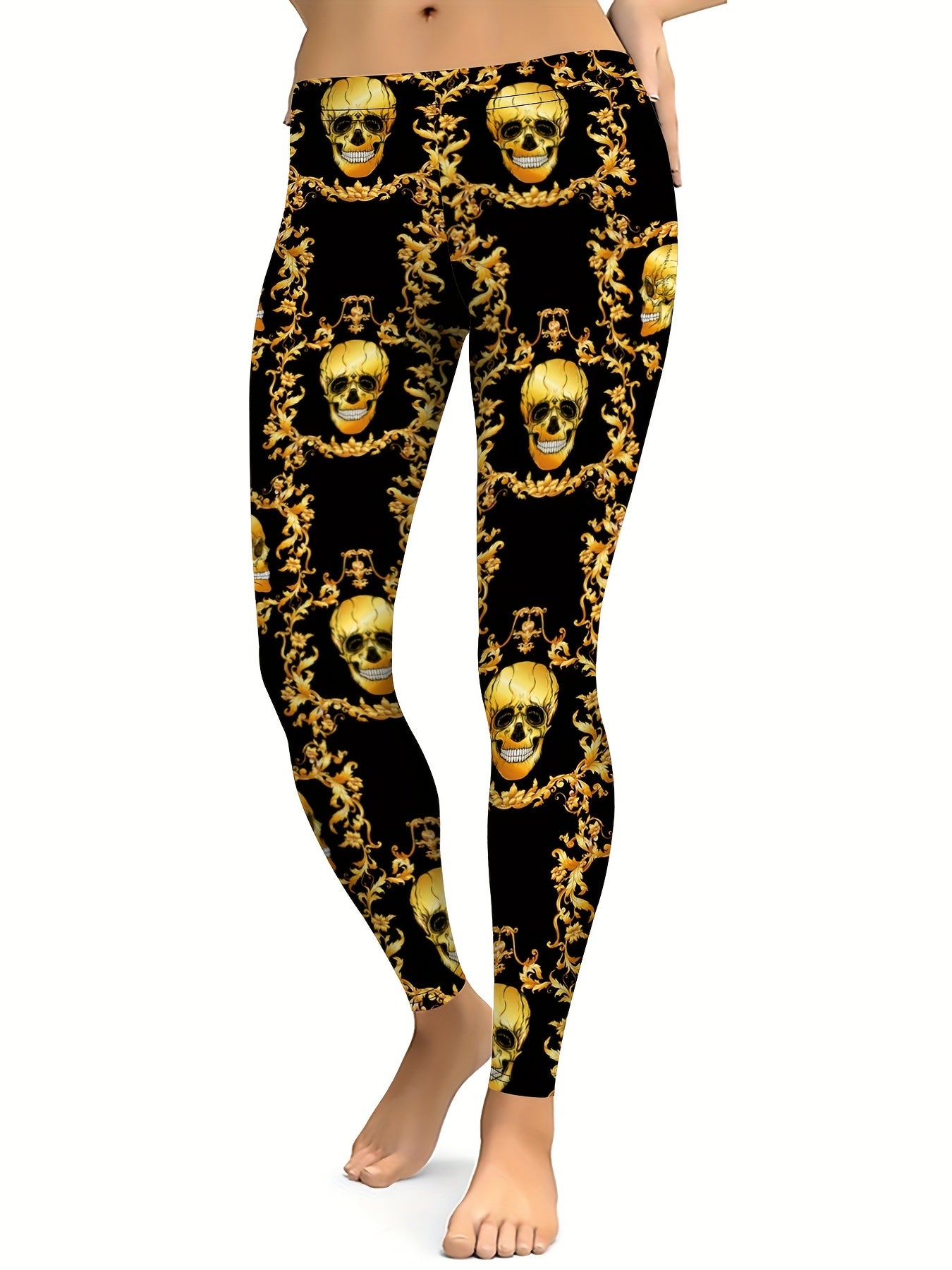 Skull Flower Graphic Sports Leggings Yoga Tight Pants Women