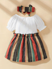 2pcs Baby Girls Striped Dress & Headband Set