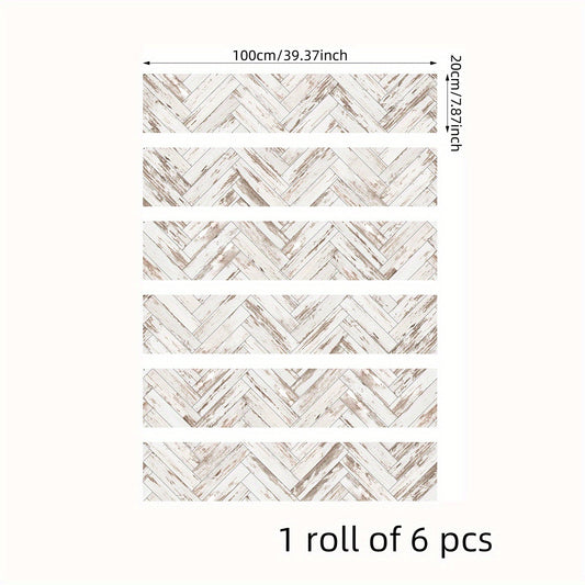 6pcs Wood Grain Stair Stickers Self-adhesive Wallpaper Home Decor Waterproof
