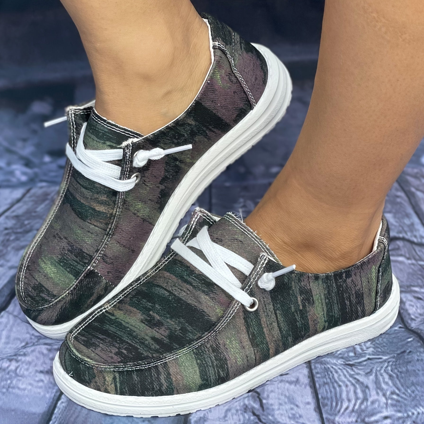Tie Dye Green Walking Shoes Lightweight Slip On Flat Shoes