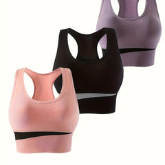 3pcs Colorblock Sports Bras Racerback Wireless Bra