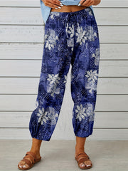 Graphic Print Tie Waist Pants Boho Summer Cropped Pants With Pockets
