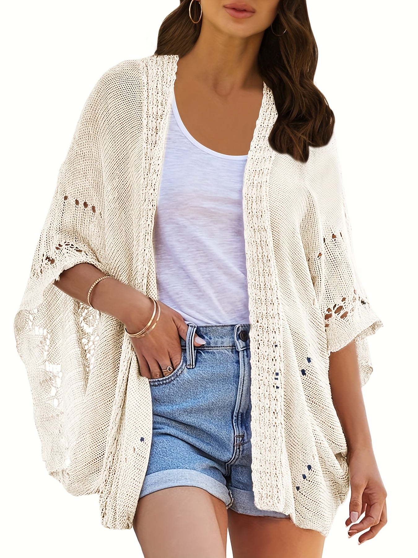 Crochet Draped Knit Cardigan Women's Sweater