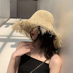 Foldable Straw Hat Hollow Crochet Sun Hat Breathable Beach Hat
