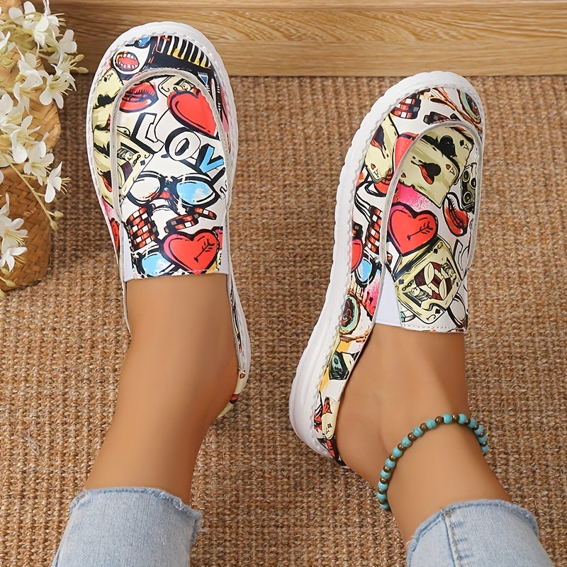 Women's Cow Print Mule Sneakers Slip On Canvas Shoes Lightweight