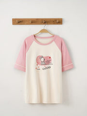 Bunny Print Pajamas Set Short Sleeve Top & Crop Pants