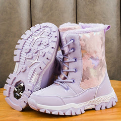 Girls' Fleece-Lined Snow Boots Cozy Warm Ankle Shoes