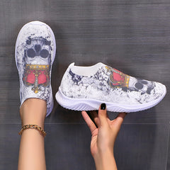Skull Print Platform Sneakers Slip On Outdoor Shoes