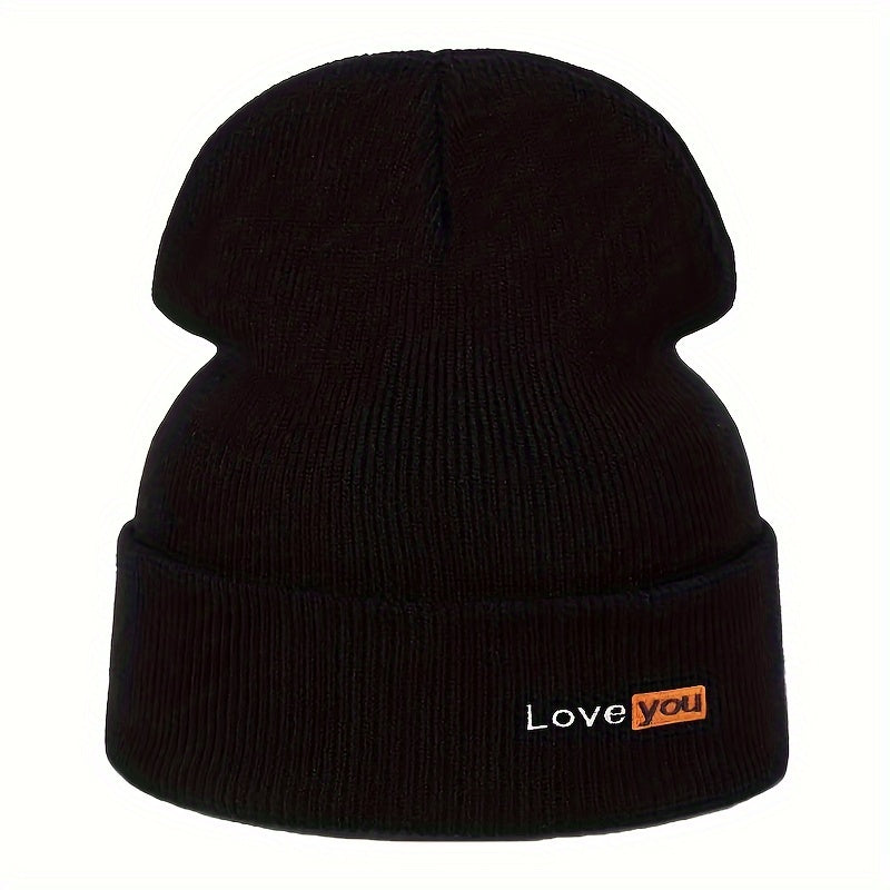Unisex Love You Embroidered Knitted Hat for Autumn and Winter
