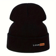 Unisex Love You Embroidered Knitted Hat for Autumn and Winter