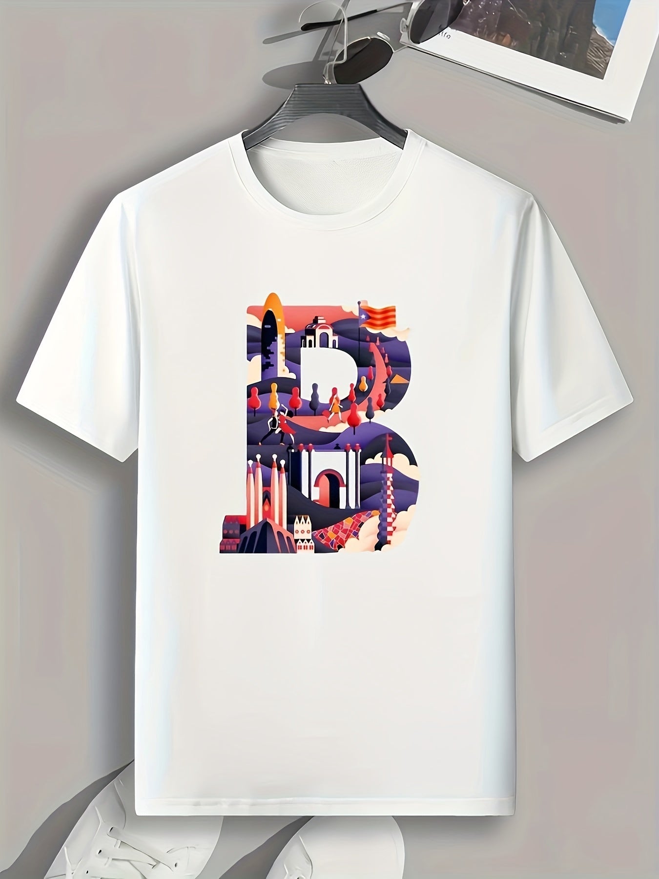 Men's B Print Graphic Tee Summer Casual Comfy T-shirt