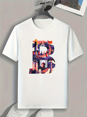 Men's B Print Graphic Tee Summer Casual Comfy T-shirt