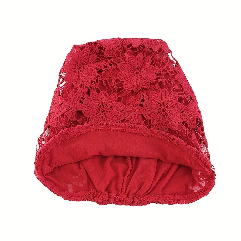 Lace Beanie Double Layer Flower Slouchy Baggy Hat for Women