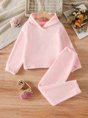 2pcs Kid's Thermal Pajamas Hoodie & Pants Set Warm Comfy PJ Set Girl's Loungewea