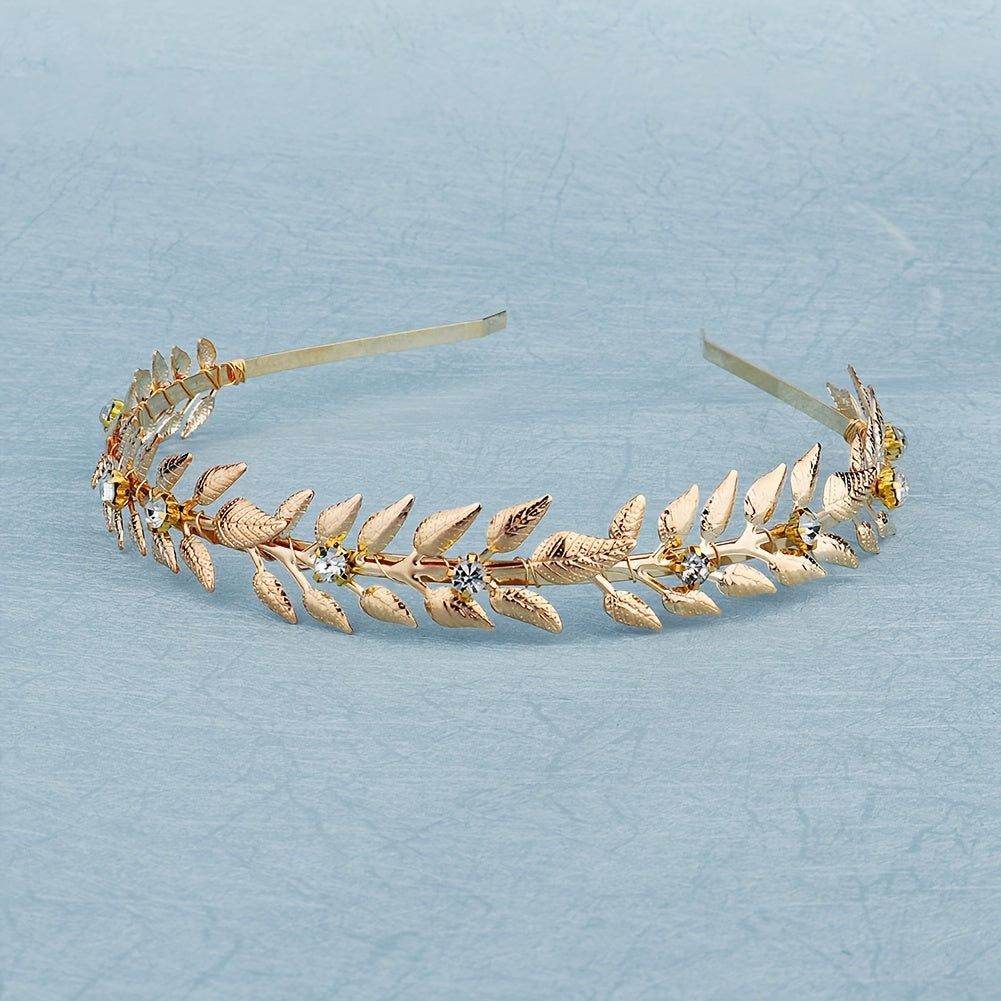 Golden Leaf Rhinestone Hairband Headband Princess Tiara