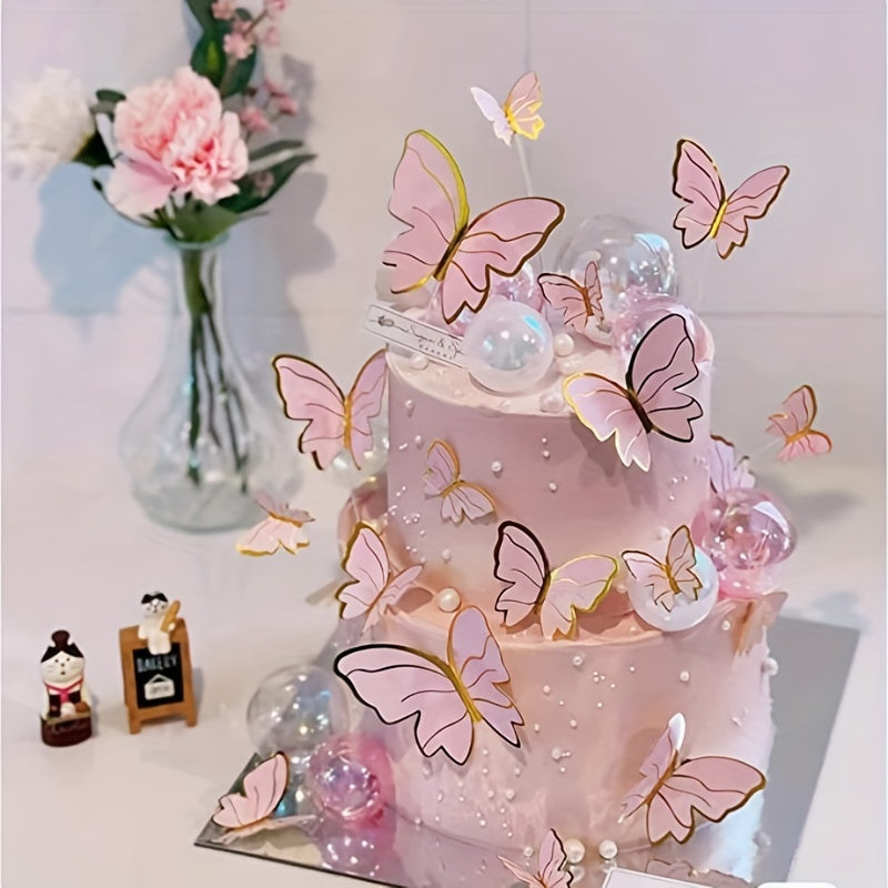 10pcs Golden Butterfly Cake Toppers for Birthdays and Weddings