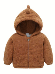 Kids Dino Zipper Jacket Thick Fleece Hooded Coat