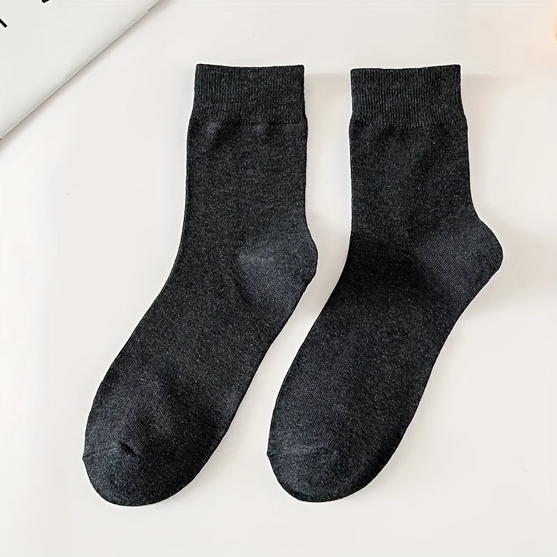 10 Pairs Men's Solid Crew Socks Comfy Cotton Blend Casual Unisex Socks