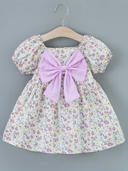 Sweet Bow Puffy Sleeve Dress Infant Toddler Princess Dress