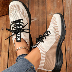 Women's Knit Lace Up Sports Sneakers Non Slip Walking Shoes