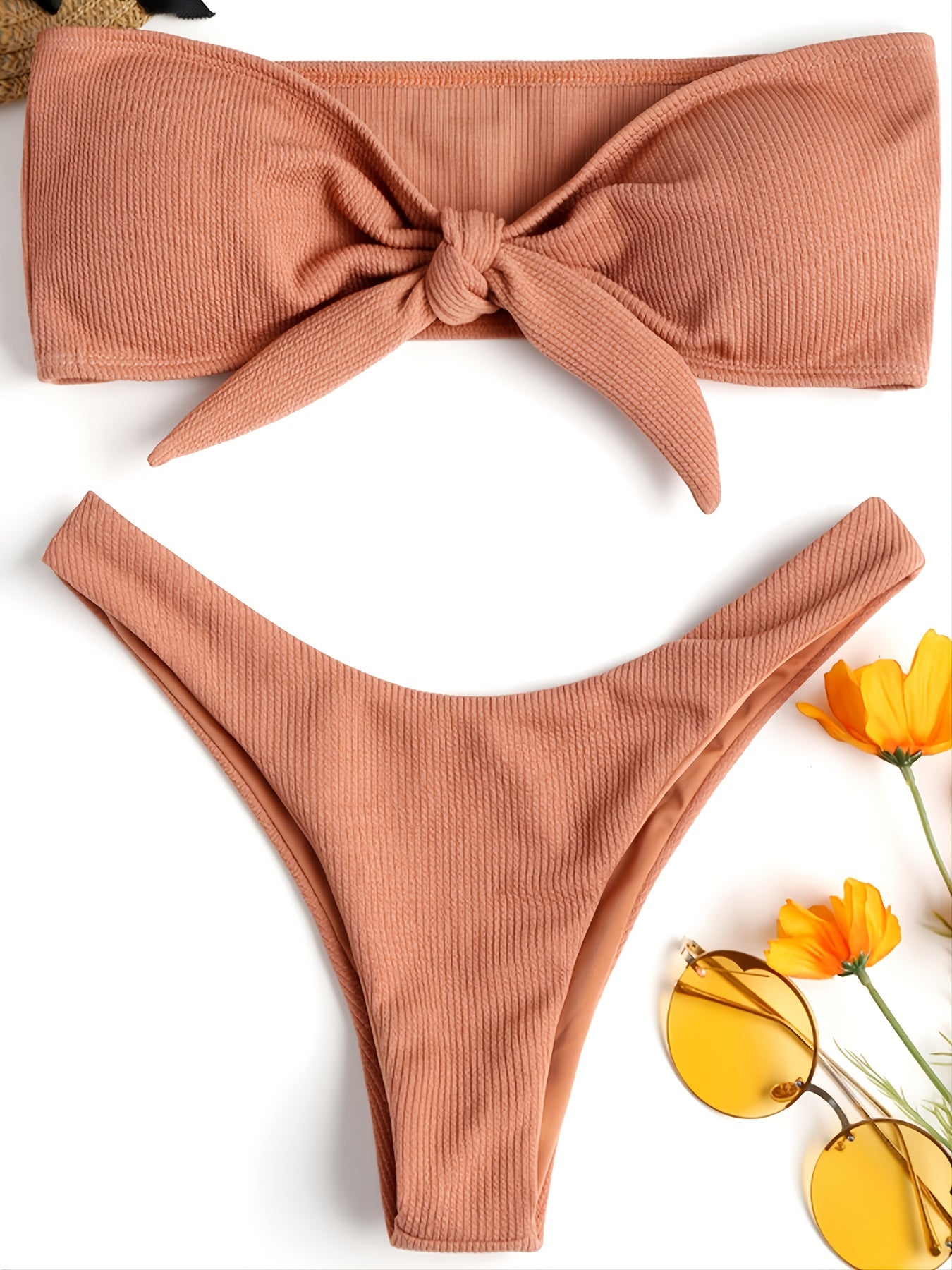 Bow Tie Front 2-Piece Swimsuit Textured Knit