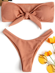 Bow Tie Front 2-Piece Swimsuit Textured Knit