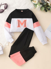 Girls M Letter Print Sweatshirt & Pant Set Kids Clothes