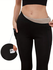 High Waist Fleece Liner Yoga Pants Side Pocket Slimming Yoga Leggings