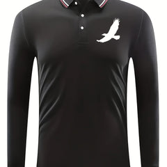 Bird Pattern Men's Casual Comfy Custom Fit Long Sleeve Polo Shirt