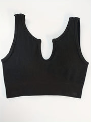 Ribbed V neck Beauty Back Yoga Bra Running Sports Bra For Women